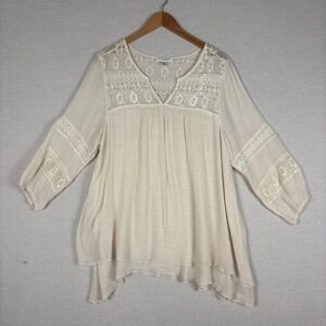 Tunic Womens XL Rayon Blend Blouse Lace Embroidered Fairy Grunge Boho Romantic
